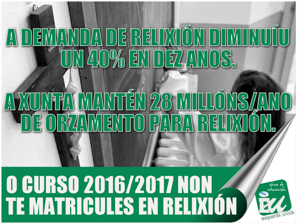 EU leva a cabo unha campaña animando ás familias galegas a que non se matriculen na materia de Relixión