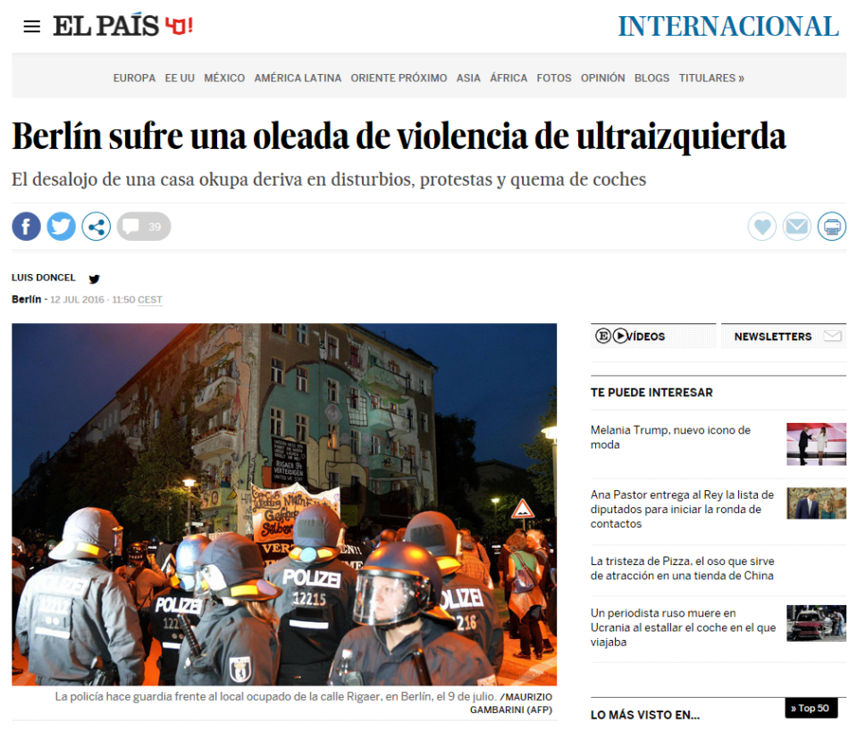 Críticas a la información sesgada de El País: «Berlín sufre una oleada de violencia de ultraizquierda»