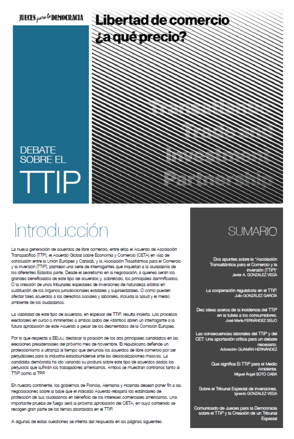Publicación JpD: Debate sobre el TTIP. Libertad de comercio ¿a qué precio?