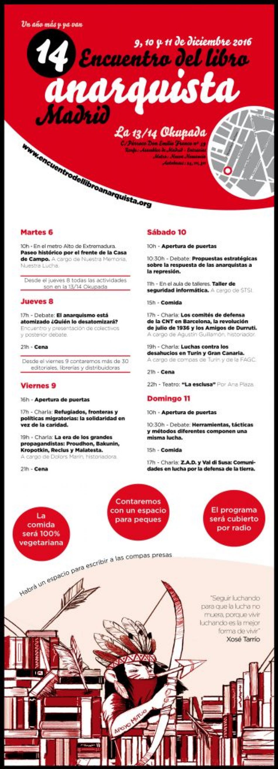 XIV Encuentro del libro anarquista de Madrid. 9, 10 y 11 de diciembre