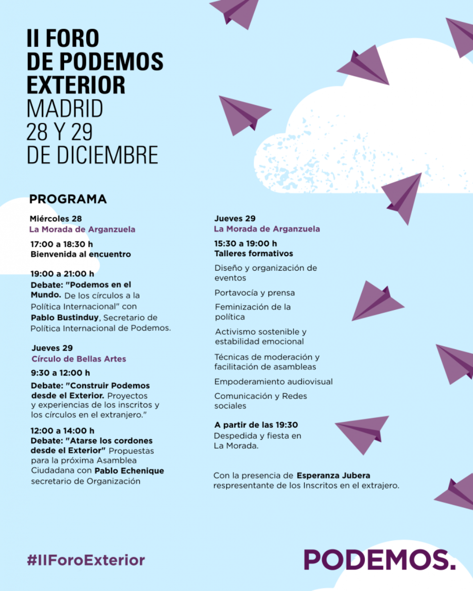 Podemos organiza su II Foro Exterior los días 28 y 29 de diciembre