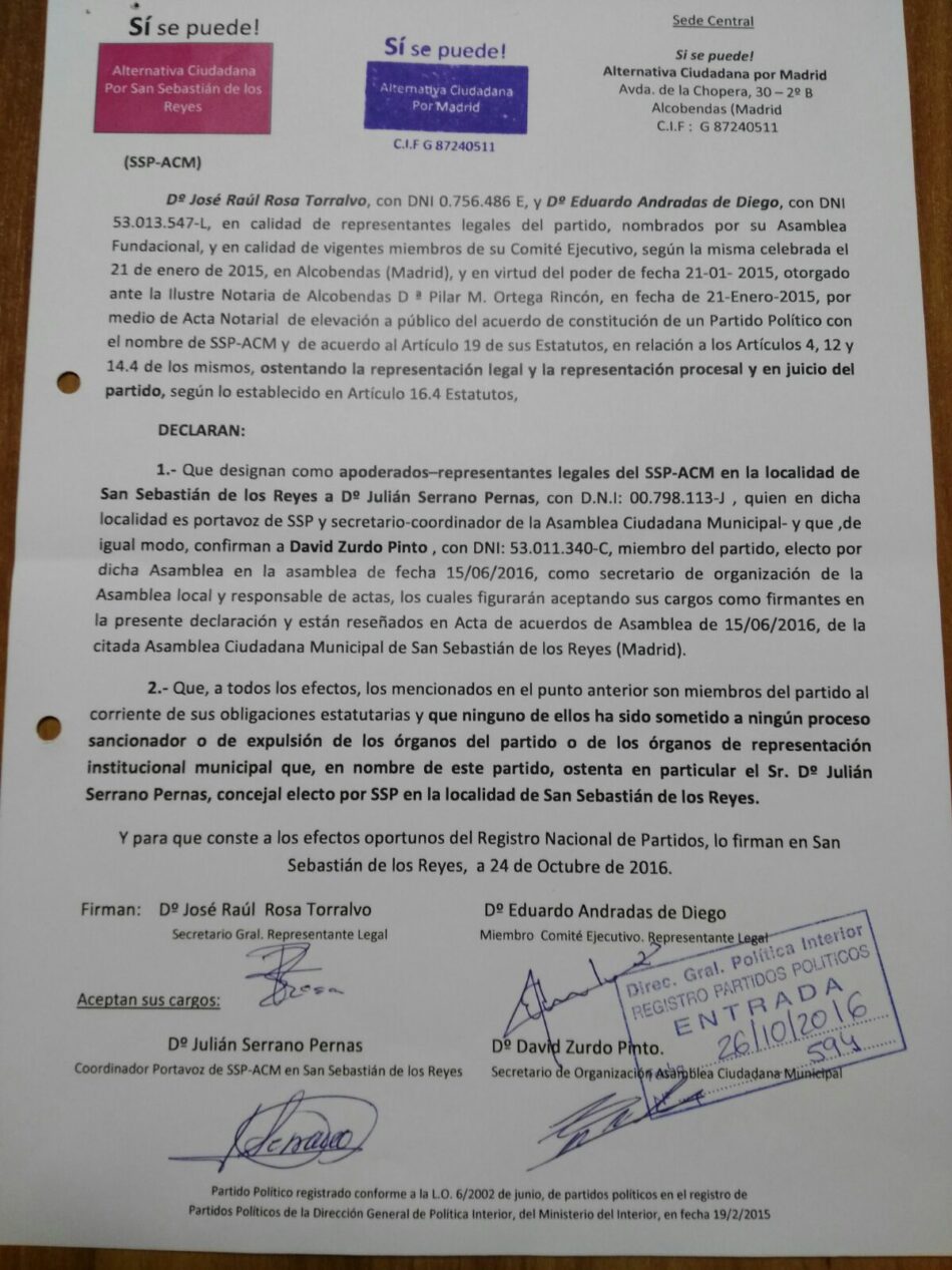 Comunicado del Secretario General de Sí Se Puede ACM! ante las últimas noticias publicadas en medios de comunicación