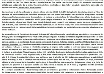 Valoración sobre el auto del Tribunal Supremo del 18 de Enero