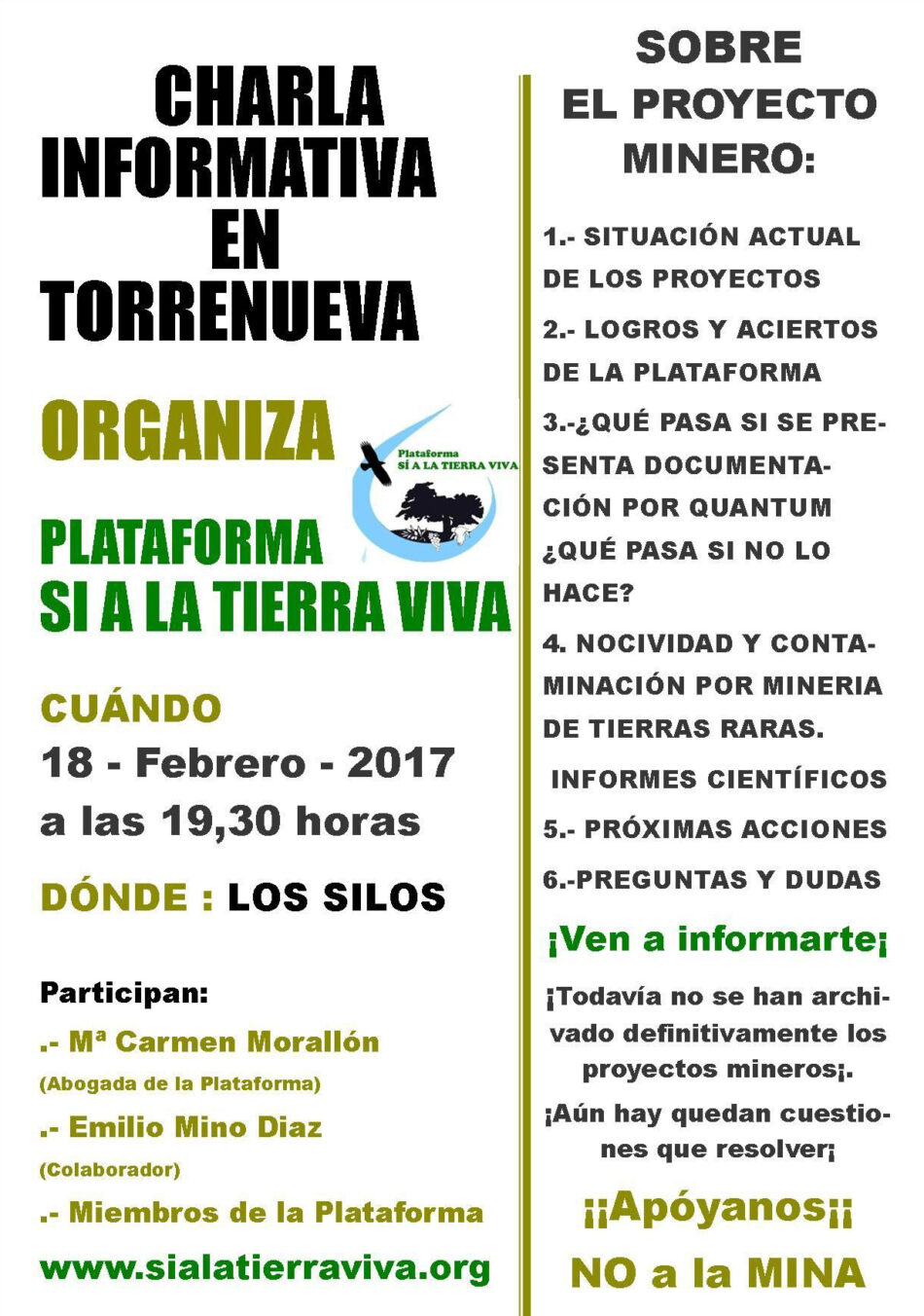 Sí a la Tierra Viva organiza este sábado en Torrenueva una nueva charla informativa sobre los proyectos de minería de tierras raras