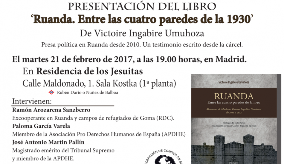 Presentación del libro «Entre las cuatro paredes de la 1930», de Victoire Ingabire Umuhoza