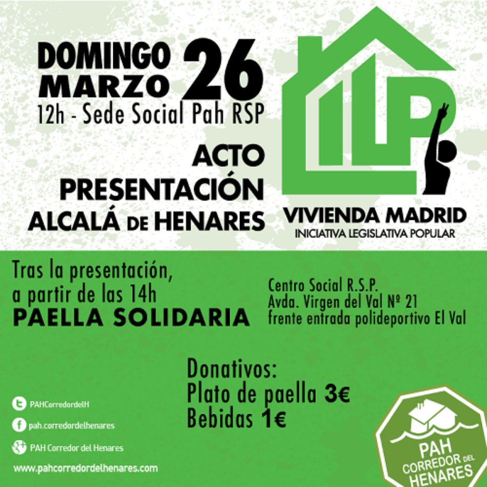 Acto de presentación de la ILP de vivienda – Comunidad de Madrid, en Alcalá de Henares