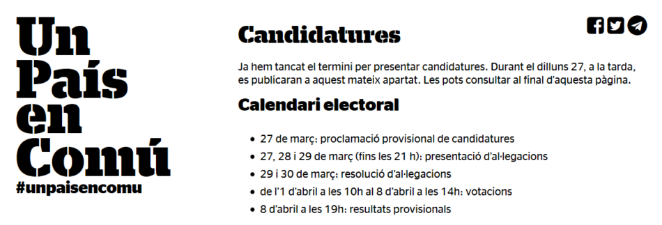 El dia 1 d’abril s’inicia el procés de votació d’Un País en Comú