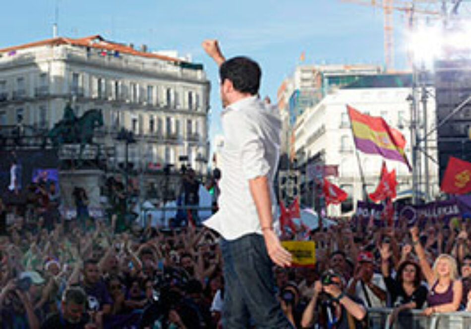 Garzón llama desde la Puerta del Sol a la “unidad entre compañeros” porque “basta ya de hablar” y la moción de censura es “la mejor forma de actuar contra este sistema criminal que nos explota”