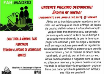 PAH Madrid: «¡Urgente próximo desahucio. África se queda!»