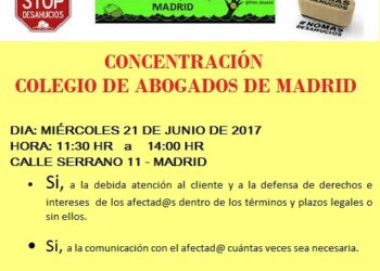 PAH Madrid se concentrará ante la sede del Colegio de Abogados de Madrid, ICAM, el 21 de junio