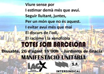 Llamamiento a participar en la manifestación de Barcelona: sábado 26 de agosto