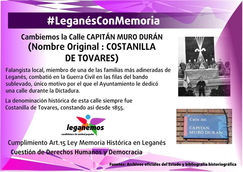 La Comisión de Memoria Histórica de Leganés elevará al pleno municipal el cambio de nombre de varias calles del municipio