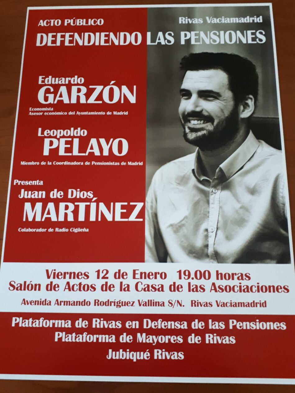 Acto público en defensa de las pensiones con Eduardo Garzón y Leopoldo Pelayo en Rivas Vaciamadrid