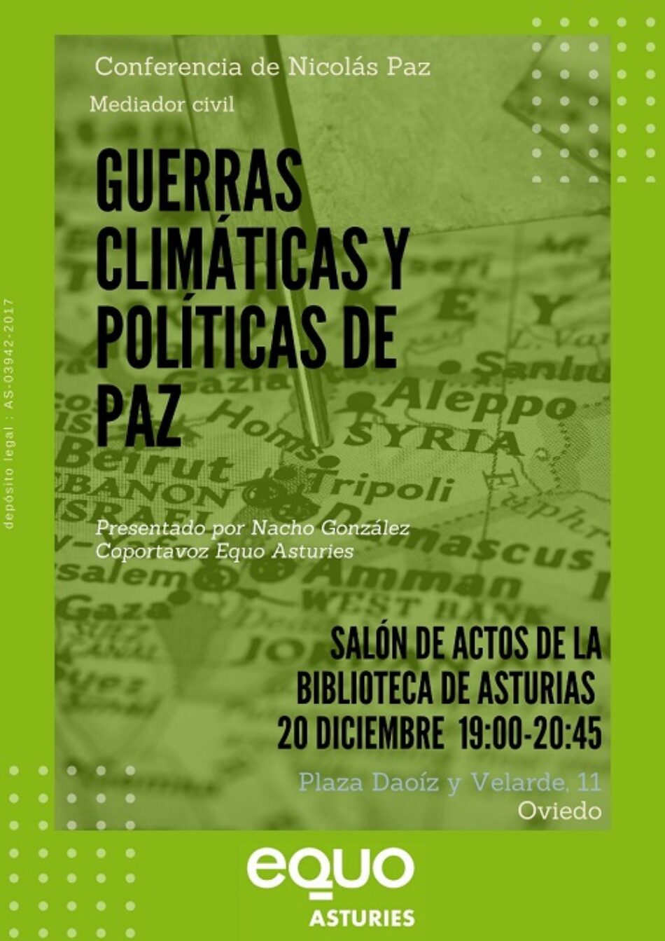 Charla sobre «Guerras climáticas y políticas de paz» el 20D en Oviedo