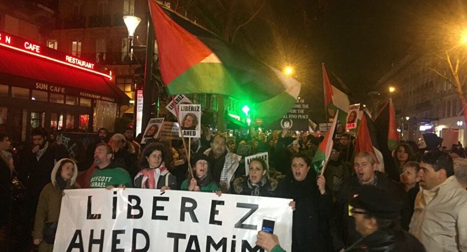 Manifestación en París en apoyo a Ahed Tamimi y a todos los menores encarcelados en la entidad sionista