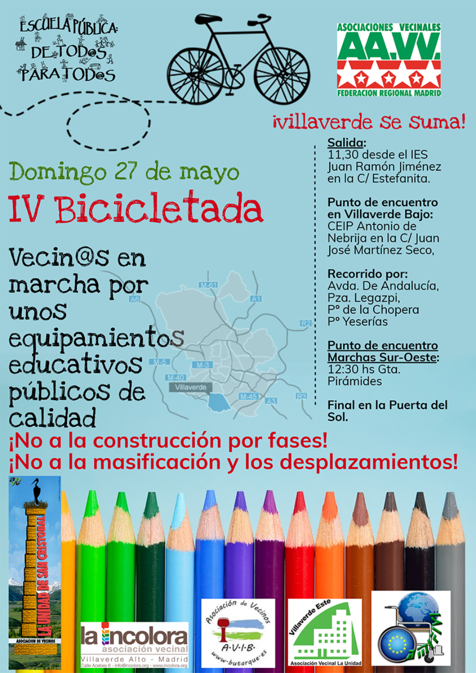 Cuatro columnas de ciclistas saldrán por cuarto año consecutivo para pedir equipamientos públicos suficientes y de calidad en Madrid