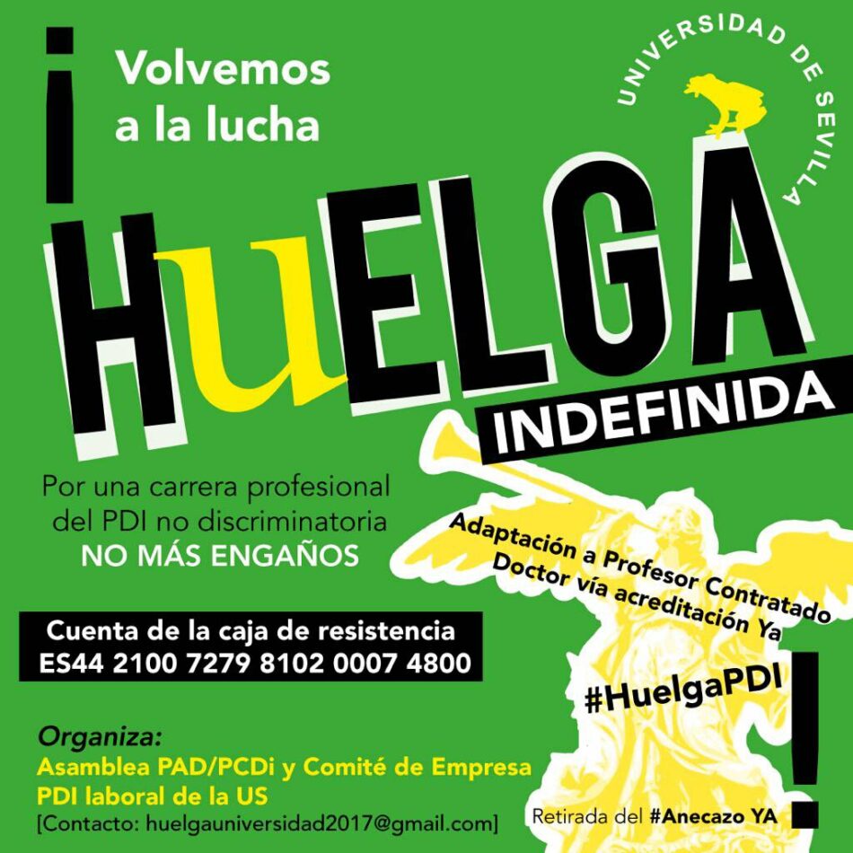 Convocatoria de huelga indefinida en la Universidad de Sevilla para el 28 de mayo