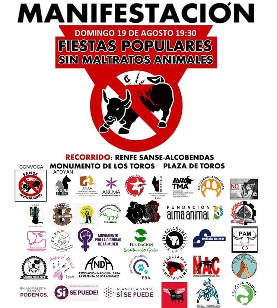 Manifestación el 19 de agosto. Sanse Antitaurino: «Por unas fiestas populares sin maltratos animales»
