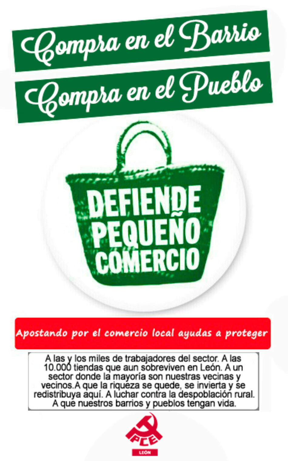 El PCE de León reedita la campaña “Compra en tu barrio, Compra en tu pueblo”