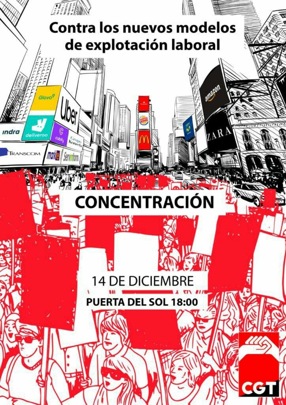 CGT llama a una concentración en la Puerta del Sol contra los nuevos modelos de explotación laboral