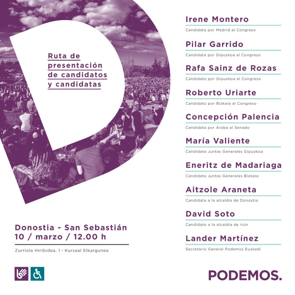 La ruta de Unidas Podemos para presentar sus candidaturas a las elecciones llega a Donosti