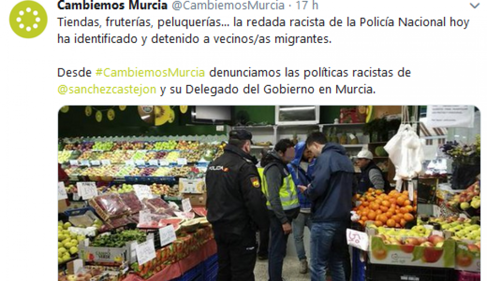 Cambiemos Murcia condena la “redada racista” que tuvo lugar ayer en el barrio del Carmen