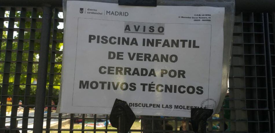 Cientos de niños y niñas de Carabanchel, sin poder darse un chapuzón por el cierre de la piscina infantil de La Mina