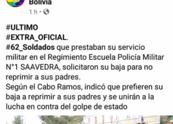 Bolivia. 62 soldados solicitaron la baja «para no reprimir a sus padres»