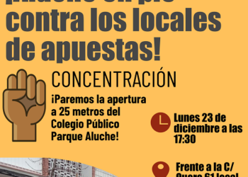 Nueva movilización vecinal para impedir la apertura del local de apuestas situado a 25 metros del colegio público Parque Aluche