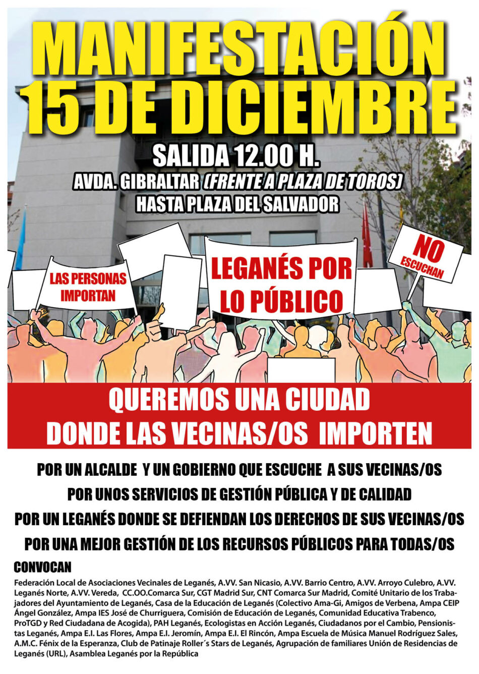 30 colectivos de Leganés convocan una manifestación “por una ciudad donde las y los vecinos importen”