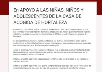 MANIFIESTO. Recogida de firmas en apoyo a las niñas, niños y adolescentes del centro de menores de Hortaleza