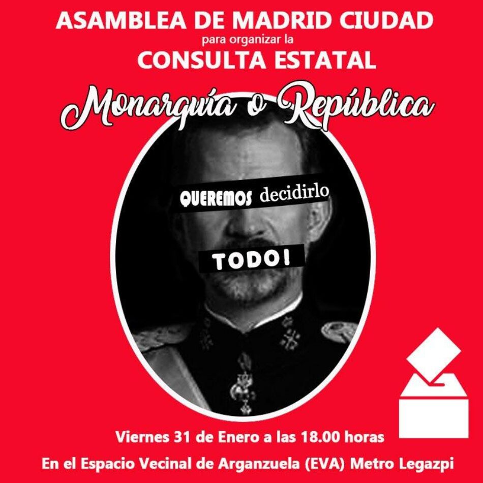 Asamblea en Madrid para la Consulta Estatal «Monarquía o República» del 9 de mayo