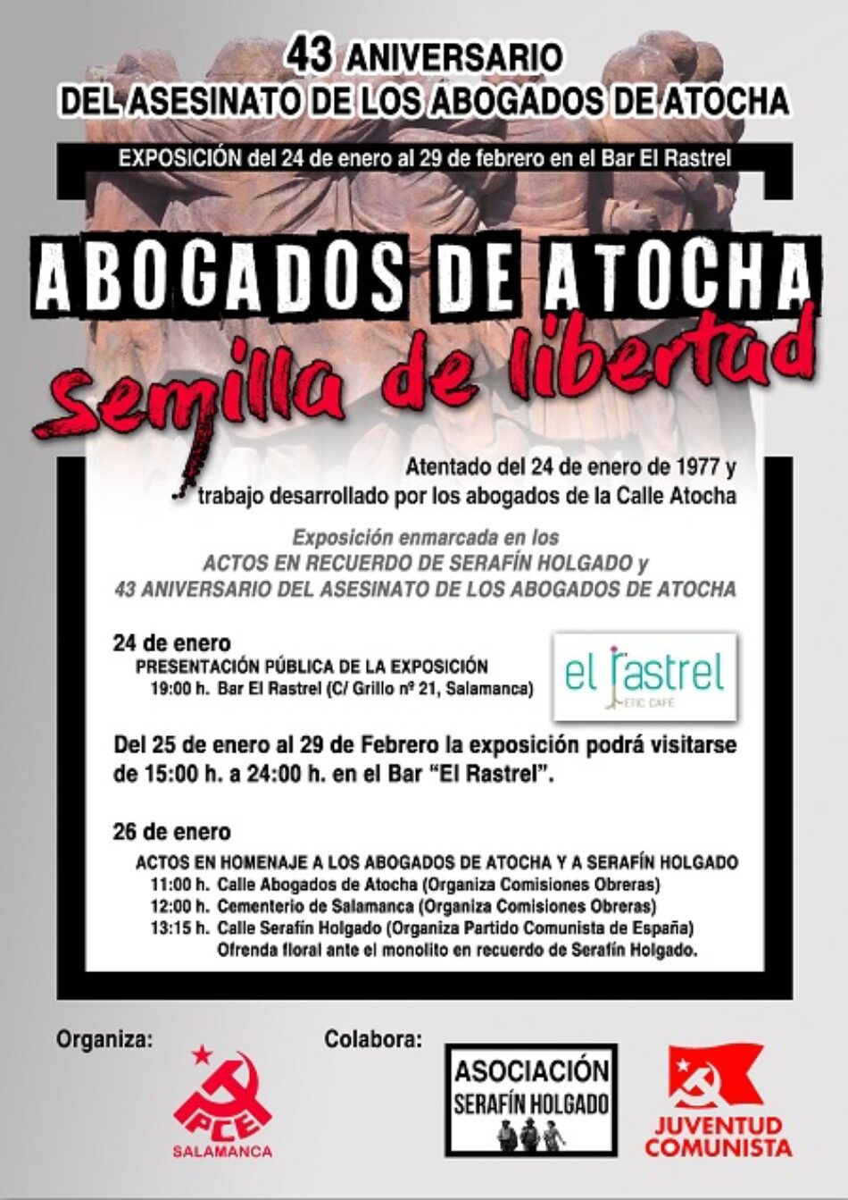 El Partido Comunista de Salamanca (PCE-PCCL) recuerda a Serafín Holgado en el 43 anivesario de la «Matanza de Atocha»