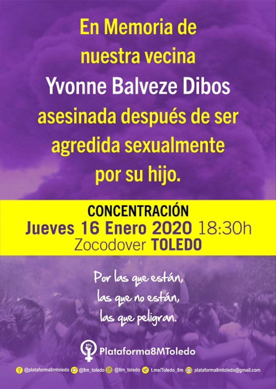 «En Memoria de nuestra vecina Yvonne Baldeze Dibos»: concentración, jueves 16 de enero