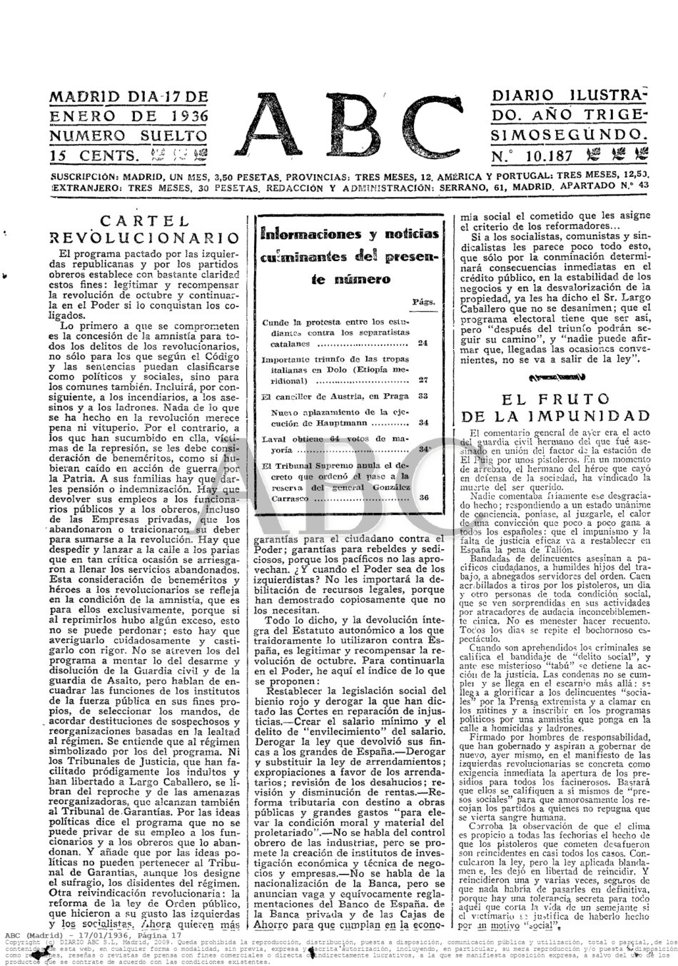 Comentarios de la «caverna» mediática, ante las elecciones del 16 de febrero de 1936