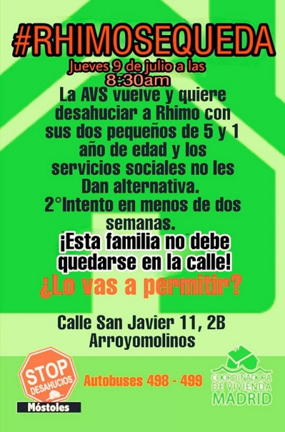 La agencia de vivienda social de la CAM y el Ayuntamiento de Arroyomolinos dejan en situación de desamparo a una familia con dos menores
