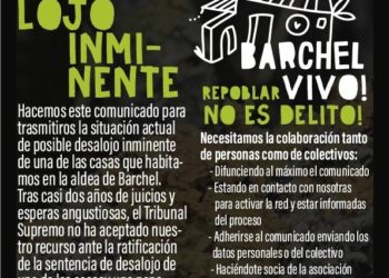 El colectivo de Barchel pide apoyo ante el inminente desalojo de una de las casas de esta aldea repoblada