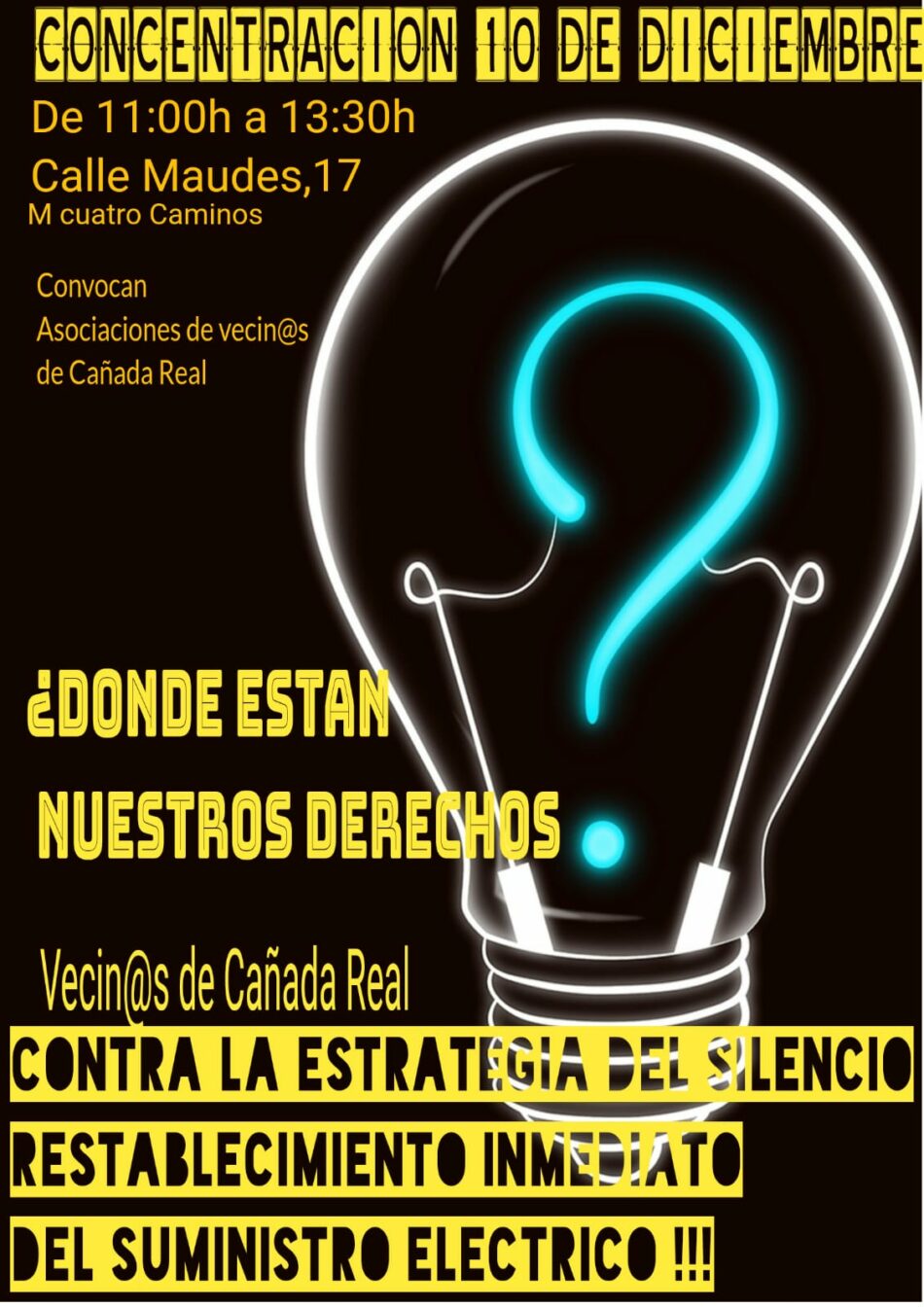 La vecindad de la Cañada Real vuelve a manifestarse ante la Consejería de Vivienda para exigir el restablecimiento del suministro eléctrico