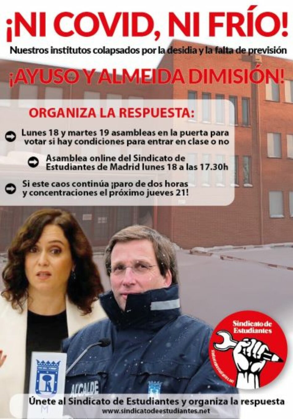 Madrid: institutos colapsados por la desidia y la falta de previsión. Lunes 18 y martes 19 asambleas en los centros para votar si hay condiciones para entrar en clase o no
