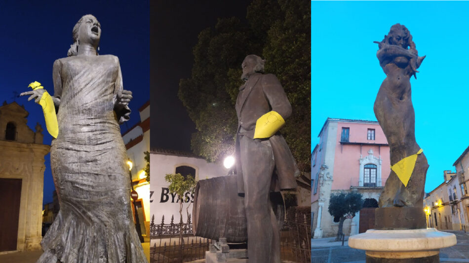 Estatuas emblemáticas de Jerez se visten para el 8M