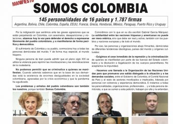 Joan Manuel Serrat, Jorge Valdano, Pérez Esquivel o Noam Chomsky,  entre las personalidades que apoyan el manifiesto “Somos Colombia”  promovido por Recortes Cero