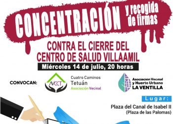 El movimiento vecinal de Tetuán convoca una concentración y recogida de firmas contra el cierre del centro de salud de Villaamil: 14-J