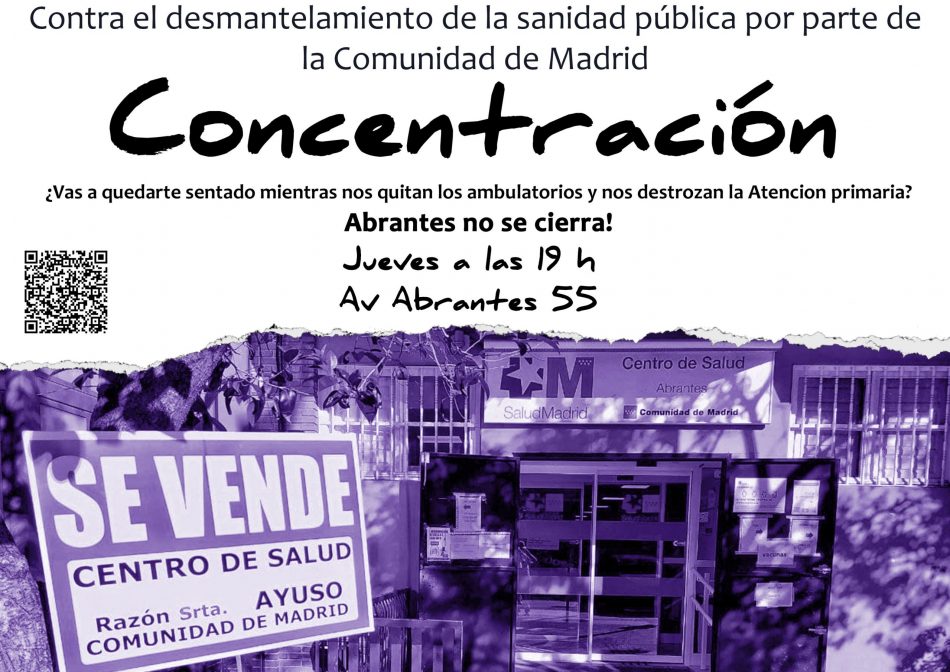 Concentración contra el cierre del centro de salud de Abrantes y en defensa de la Atención Primaria en Carabanchel