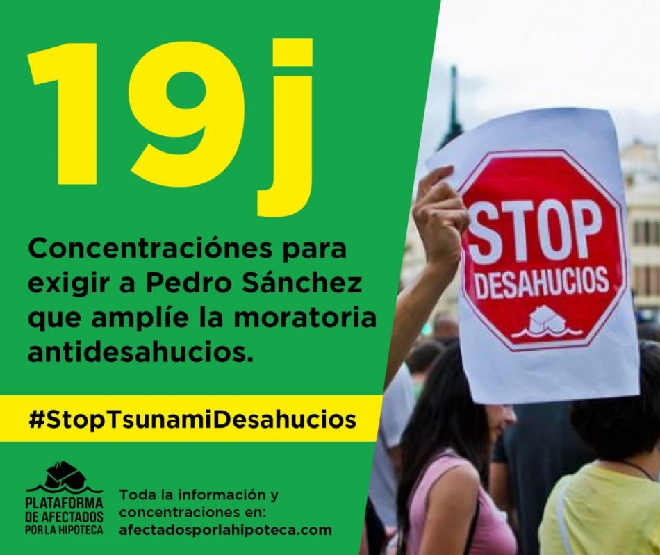 La PAH: «El 19 de Julio salimos a las calles de todos pueblos y ciudades a parar el Tsunami de desahucios»