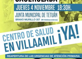 Cacerolada para reclamar la reapertura del Centro de Salud de la calle Villaamil (Tetuán)