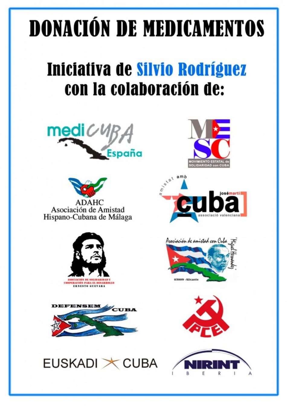 Carga de medicamentos para Cuba donados por Silvio Rodríguez: sábado 12 de febrero, San Fernando de Henares (Madrid)