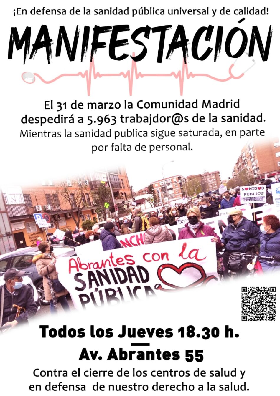 #JuevesPorLaSanidad: manifestación semanal desde el Centro de Salud Abrantes (Madrid) a Avenida de Abrantes 55