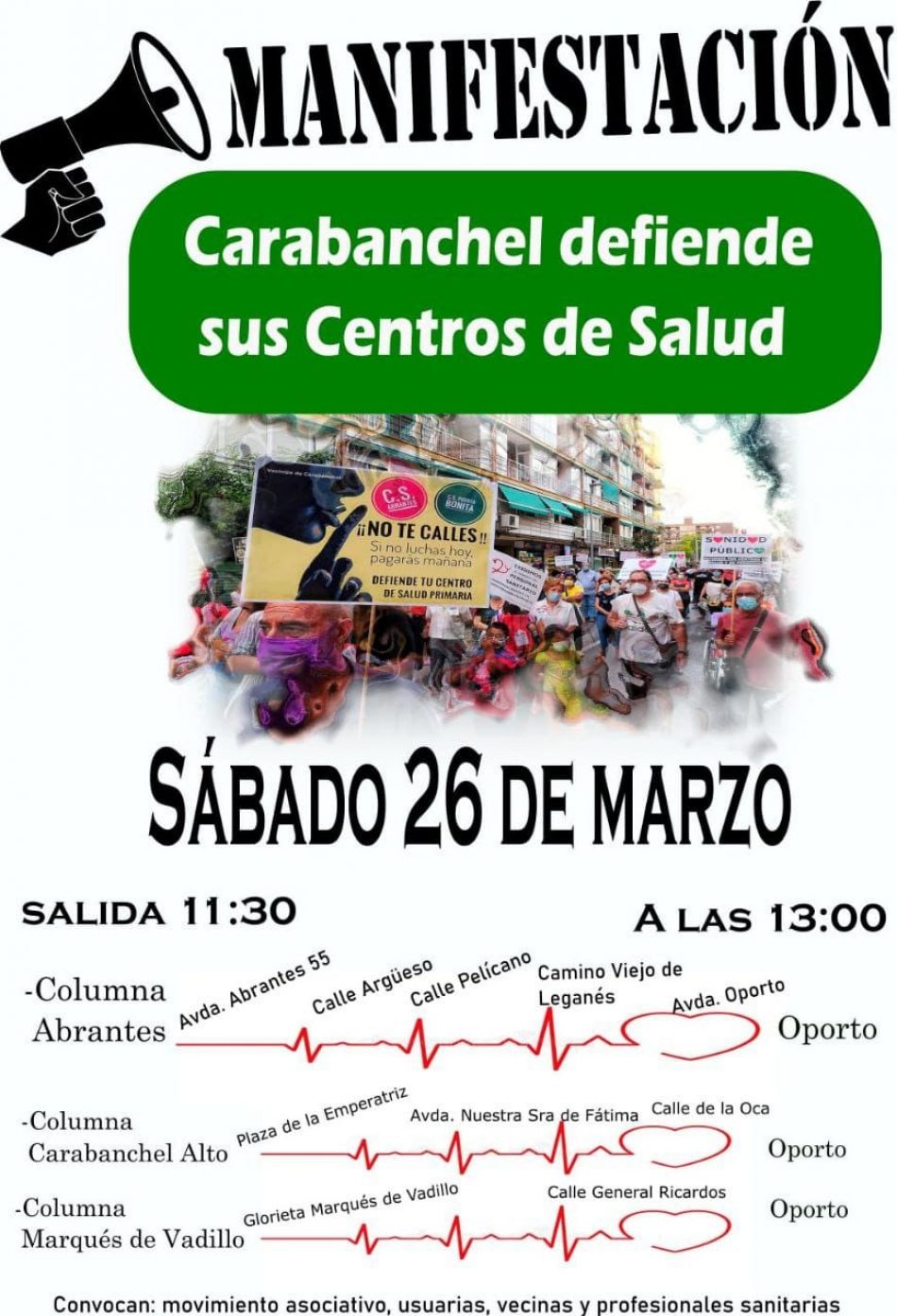 Este sábado, tres marchas simultáneas recorrerán Carabanchel en protesta por el deterioro de la atención primaria