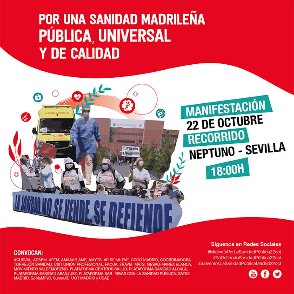 IU Madrid apoya la manifestación en defensa de la Sanidad Pública convocada por los sindicatos el sábado