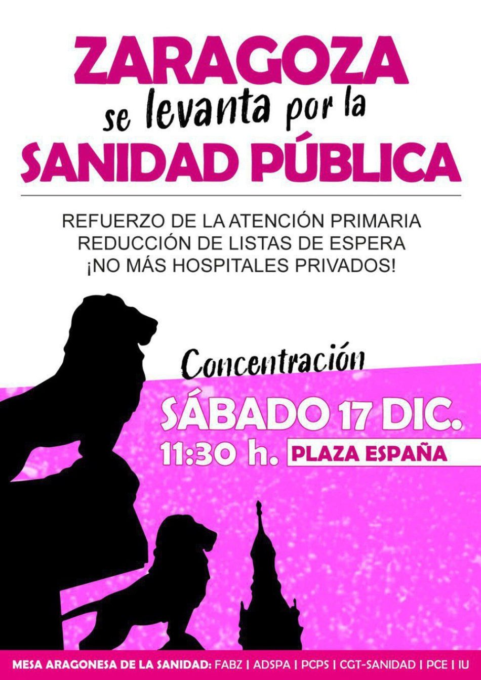 El PCE acudirá mañana a la concentración «Zaragoza se levanta por la sanidad pública»